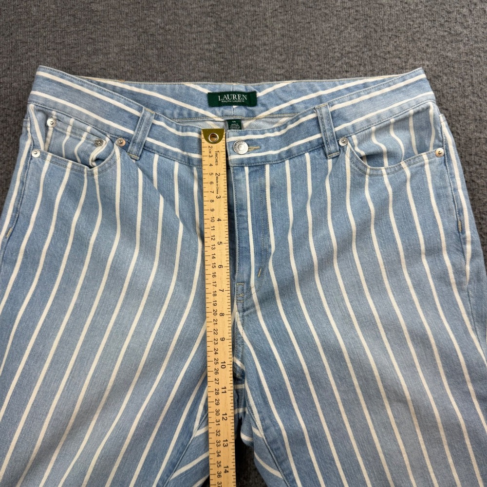Lauren Ralph Lauren Blue and White Vertical Stripe Straight-Leg Jeans - Picture 9 of 12